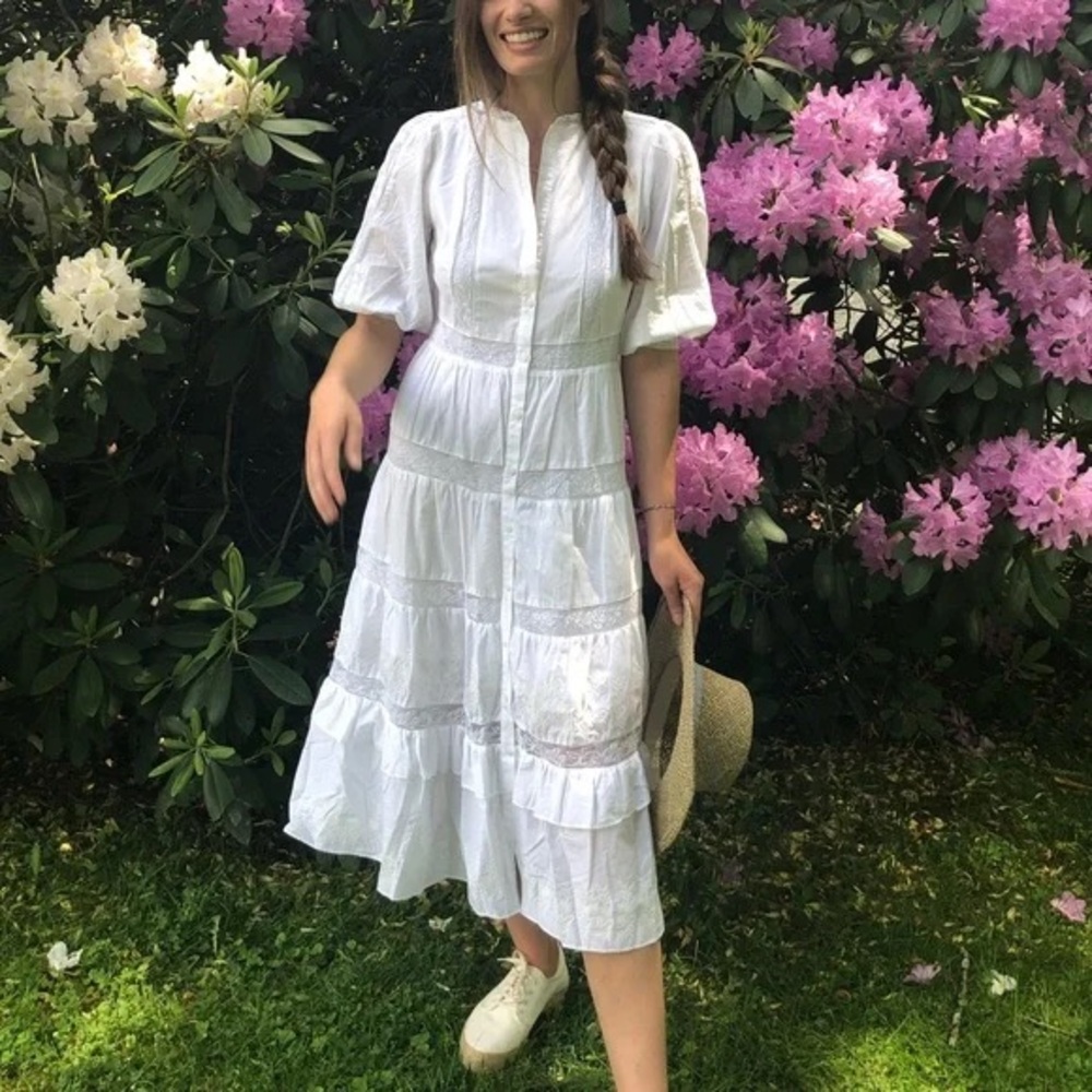 🎀 LoveShackFancy for Target Phoebe White Button-Up Dress - Picture 3 of 16